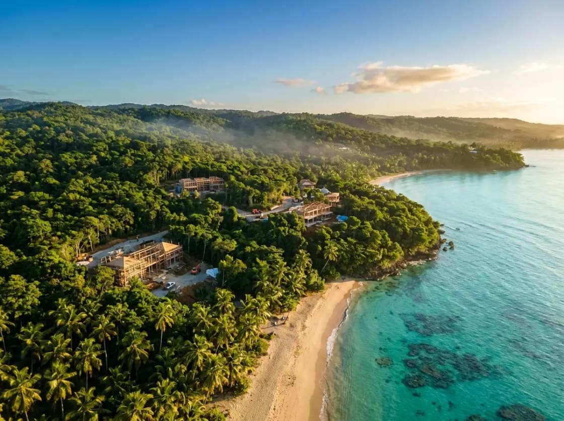 Vue drone aérien Costa Esmeralda Miches — corridor hôtellerie institutionnelle de luxe