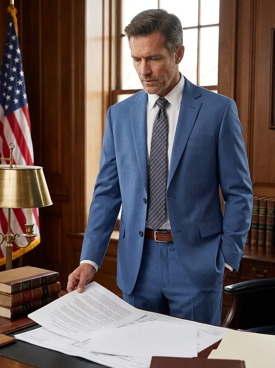 Reserve Collection men's Big and Tall tailored fit blue Italian wool suit with notch lapel and pick stitching