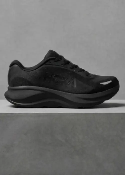 Men's HOKA Rincon 5 neutral performance running shoes in triple black with MetaRocker midsole