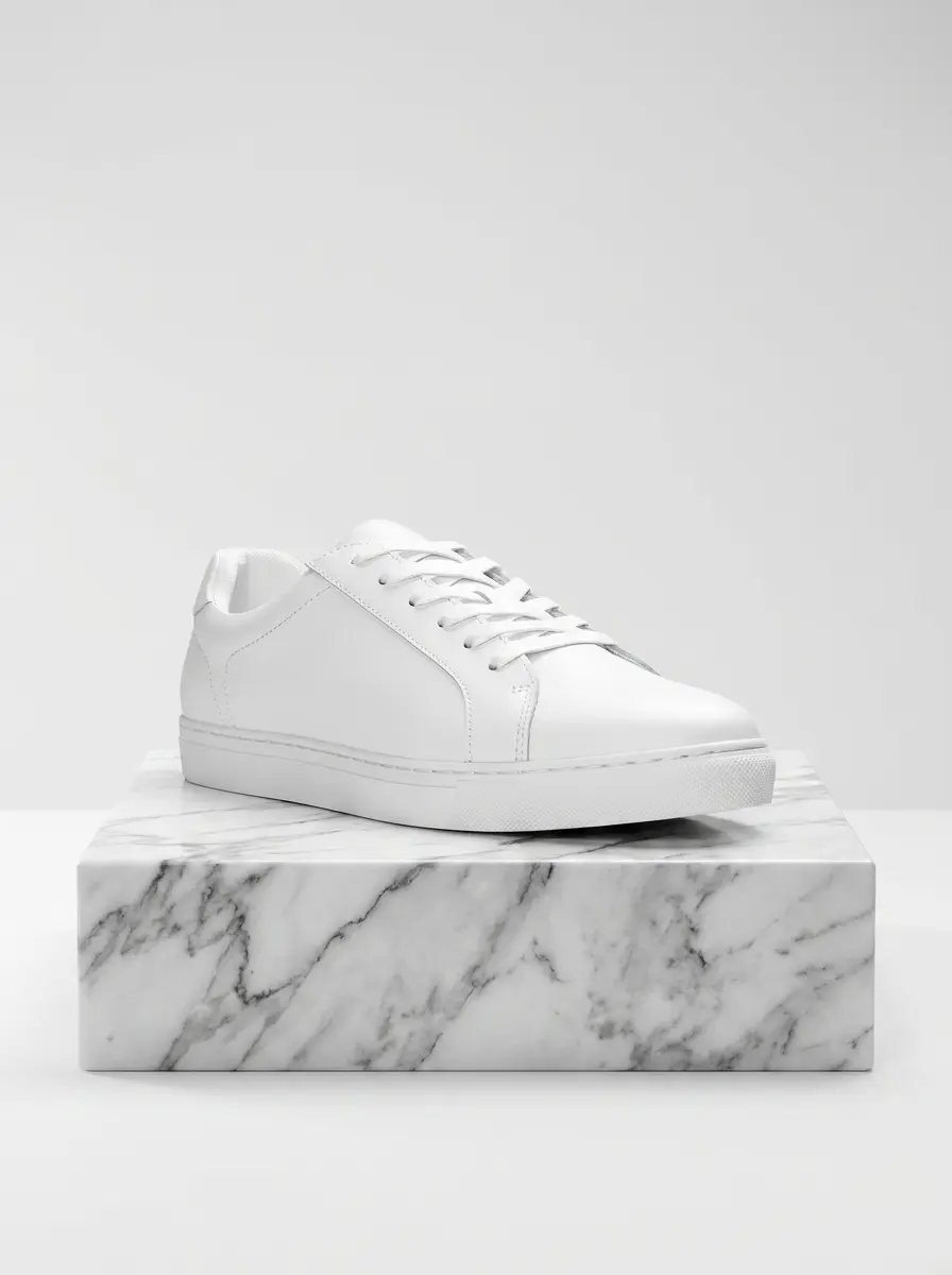Men's Jos. A. Bank classic white leather minimalist sneakers with durable rubber outsole