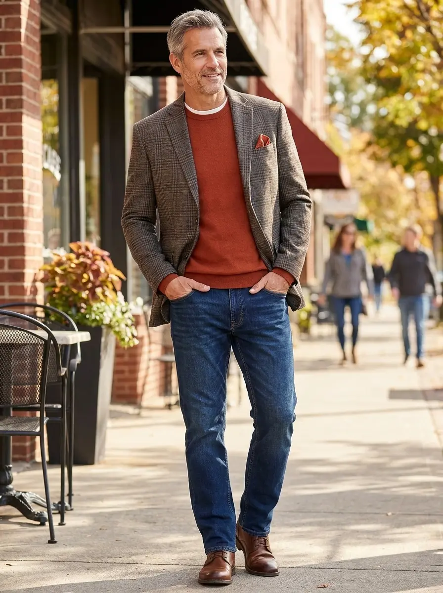 Jos. A. Bank comfort stretch traditional fit brown and navy plaid sportcoat with full lining