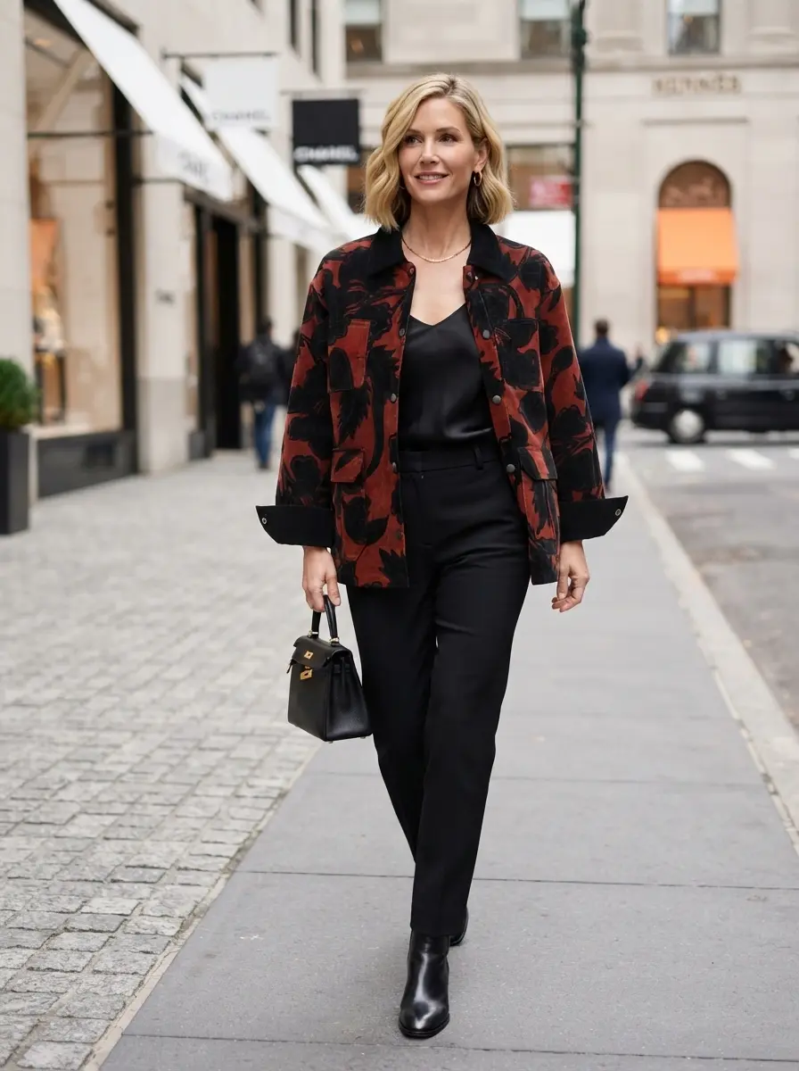 DVF Briar Coat in Giant Cera Flower Oxide print, crafted from richly textured structured corduroy fabric
