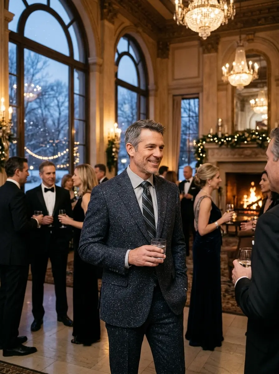 Reserve Collection Tailored Fit Tweed Italian Wool Suit in textured Navy blend