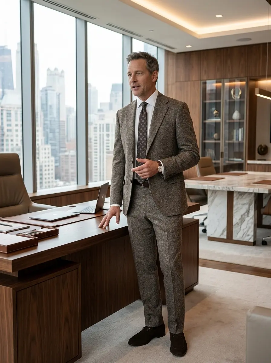 Reserve Collection Tailored Fit Tweed Suit in rich textured Brown