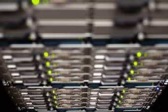From above contemporary server cable trays without wires located in modern data center