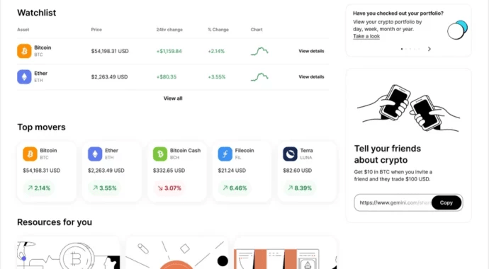 Gemini Account Homepage