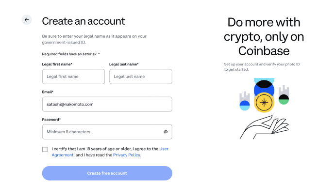 Coinbase Create Account 2