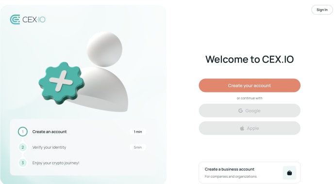CEX.IO Create Account Welcome