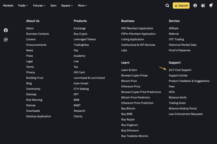 Binance Support Chat Screenshot