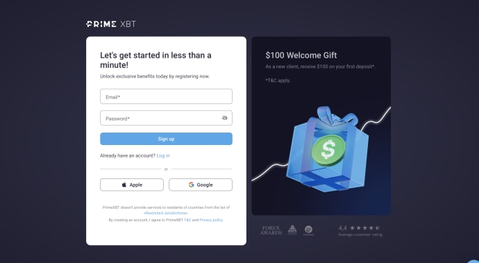 PrimeXBT Open Account
