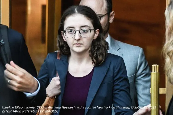 Caroline Ellison, former CEO of Alameda Research, exits court in New York on Thursday, October 12, 2023
