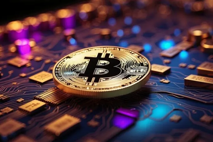 bitcoin, circuit board, cryptocurrency