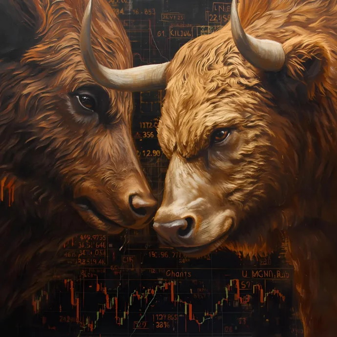 Bull and a Bear Crypto Market Battle Illustration