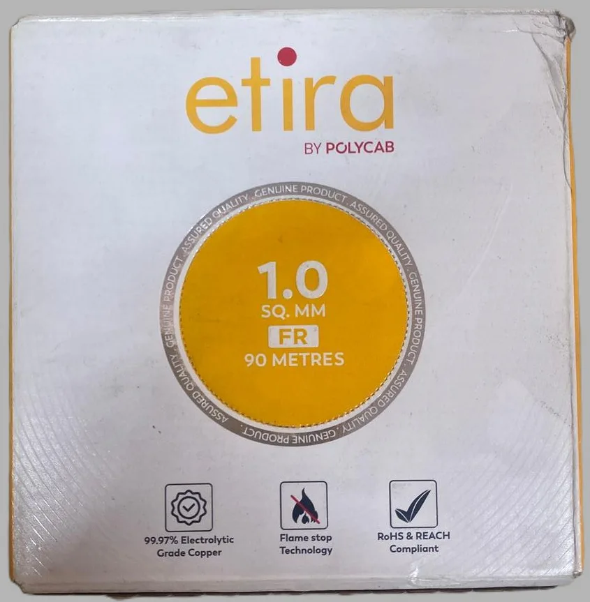 Etira 1.0 sqmm Yellow FR House Wire 90m – 99.97% Copper, RoHS & REACH