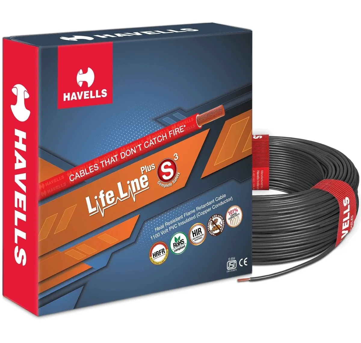 Havells 2.5 sq. mm Life Line Plus S3 HRFR House Wire 90m – For Power Circuits & Sockets