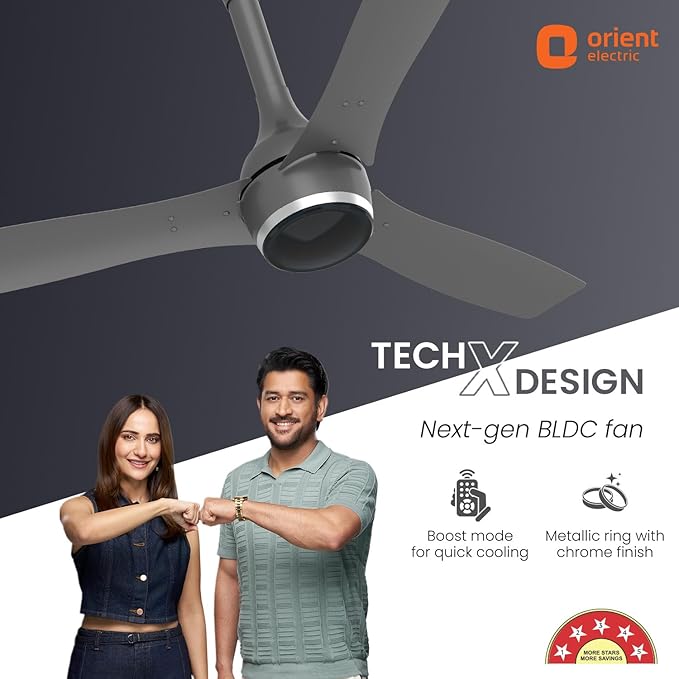 Orient Electric Newly Launched 1200 mm Aeon BLDC PRO, BEE 5-Star Rated, Anti-Dust Designer Ceiling fan with Remote, 5 yrs Warranty by Orient, Boost mode for High Air Delivery - Cloud Grey