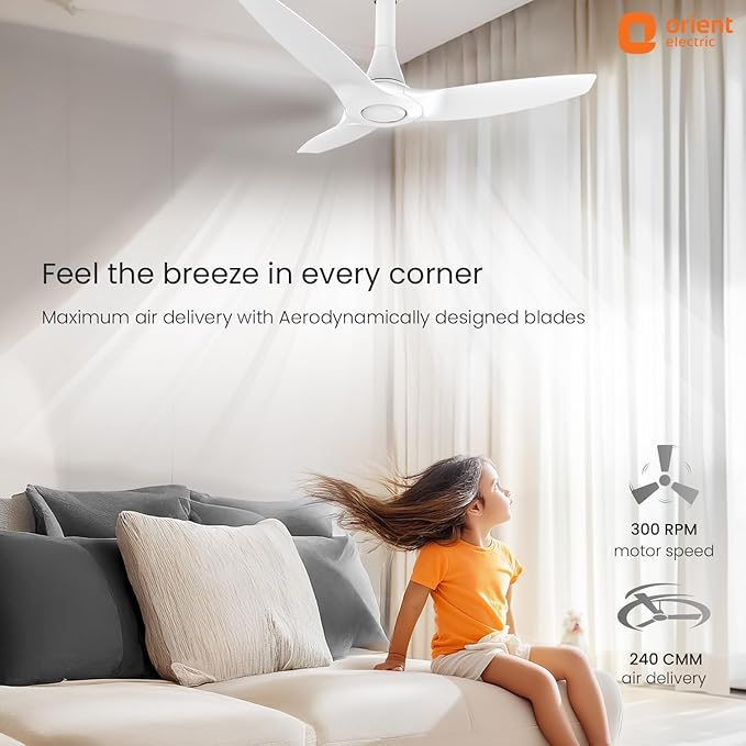 Orient Electric Newly Launched Aeroquiet Neu 1230mm Ceiling Fan for Home | 53 Watts | BEE 2 Star Rated Energy Efficient Fan | Rust-proof ABS blade |2 Years Warranty by Orient | White, Pack of 1