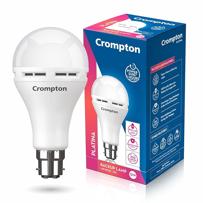 Crompton 12W Emergency LED Bulb – Power Backup, Rechargeable, Cool Day Light, B22 Base