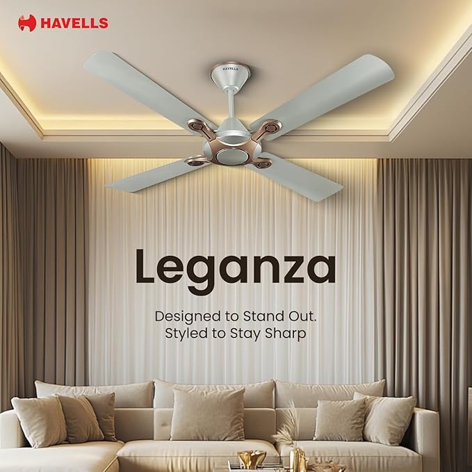 Havells Leganza ES 4B 1200mm Premium 4‑Blade Fan – High Air Delivery, Metallic Finish, Mist Honey