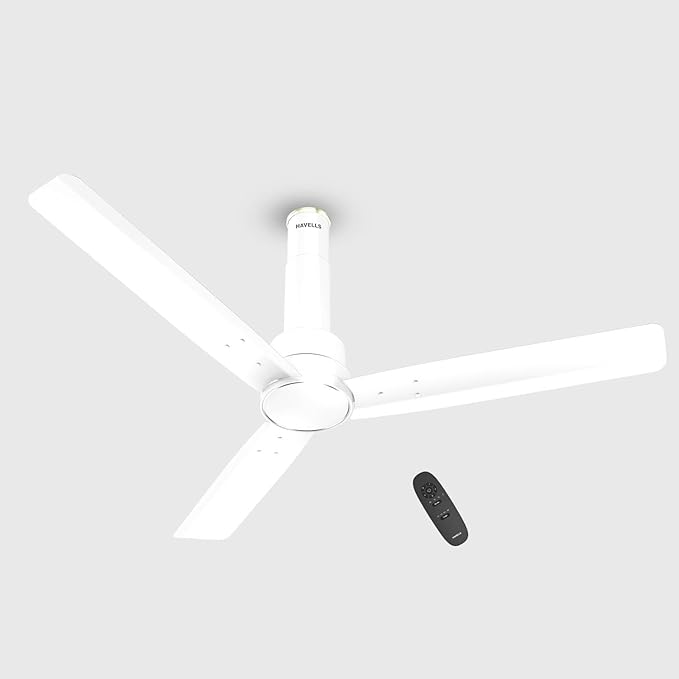 Havells Elio BLDC 1200mm Ceiling Fan – High Air Delivery, 5 Star, Remote Controlled, Elegant White