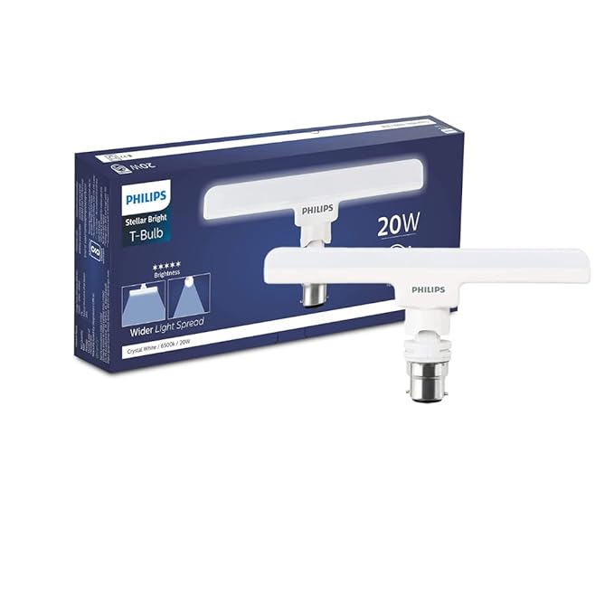 Philips Stellar Bright 20W LED T‑Bulb – Crystal White 6500K, Swivel Body, Eye‑Friendly, B22D (Pack of 1)