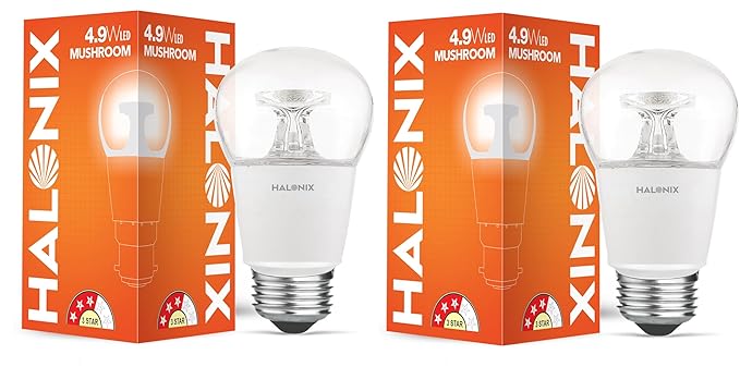 Halonix Star Mushroom Clear 4.9W LED Bulb – E27 Base, Warm White 2700K, Flicker‑Free, 4kV Surge Protection 