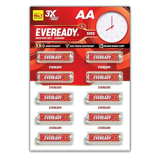 Eveready Carbon Zinc AA Batteries 1.5V – Anti‑Leak, 3X EMD Power, 300‑Test Certified, For Remotes, Clocks & Toys (Pack of 10)