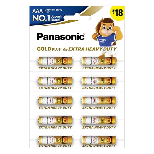 Panasonic AAA Gold Plus Batteries – Pack of 10, Long Life Premium, India’s 1st 100% Eco‑Friendly Battery (0% Pb, Cd, Hg)