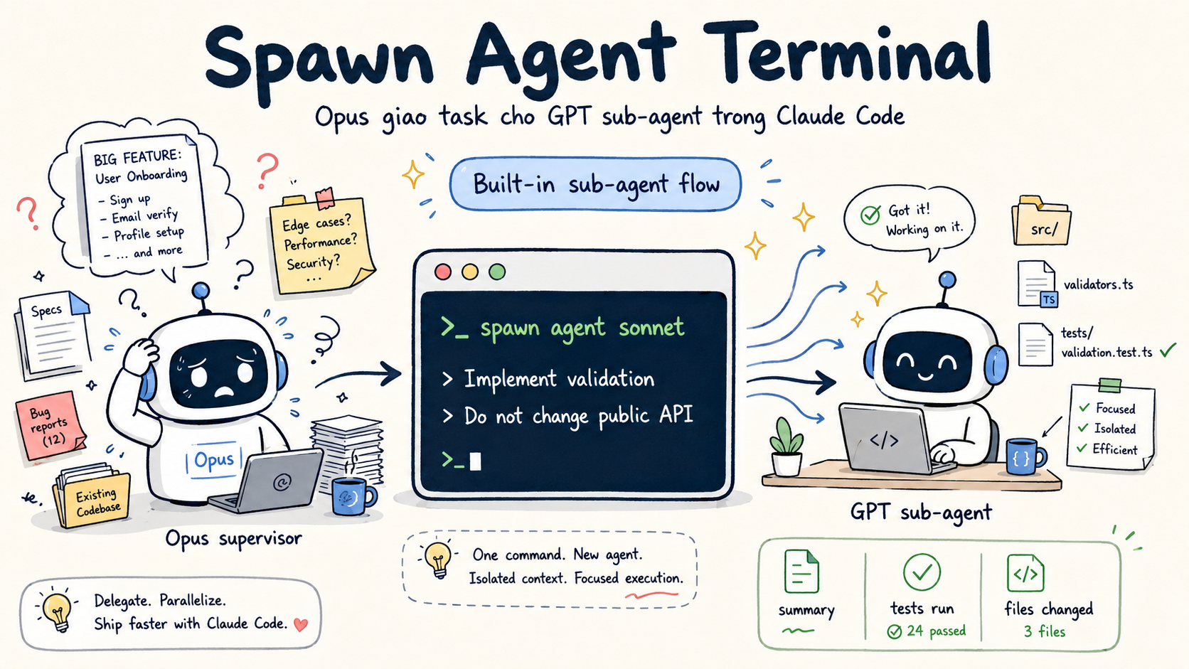 Terminal Claude Code khi spawn sub-agent GPT