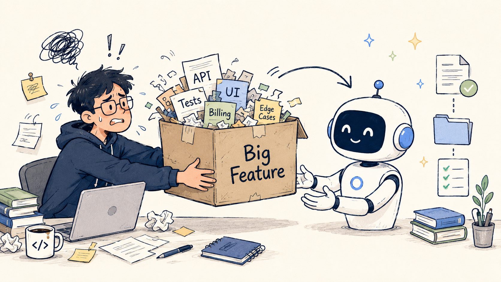 Developer giao một feature quá lớn cho coding agent, khiến agent phải tự đoán quá nhiều thứ