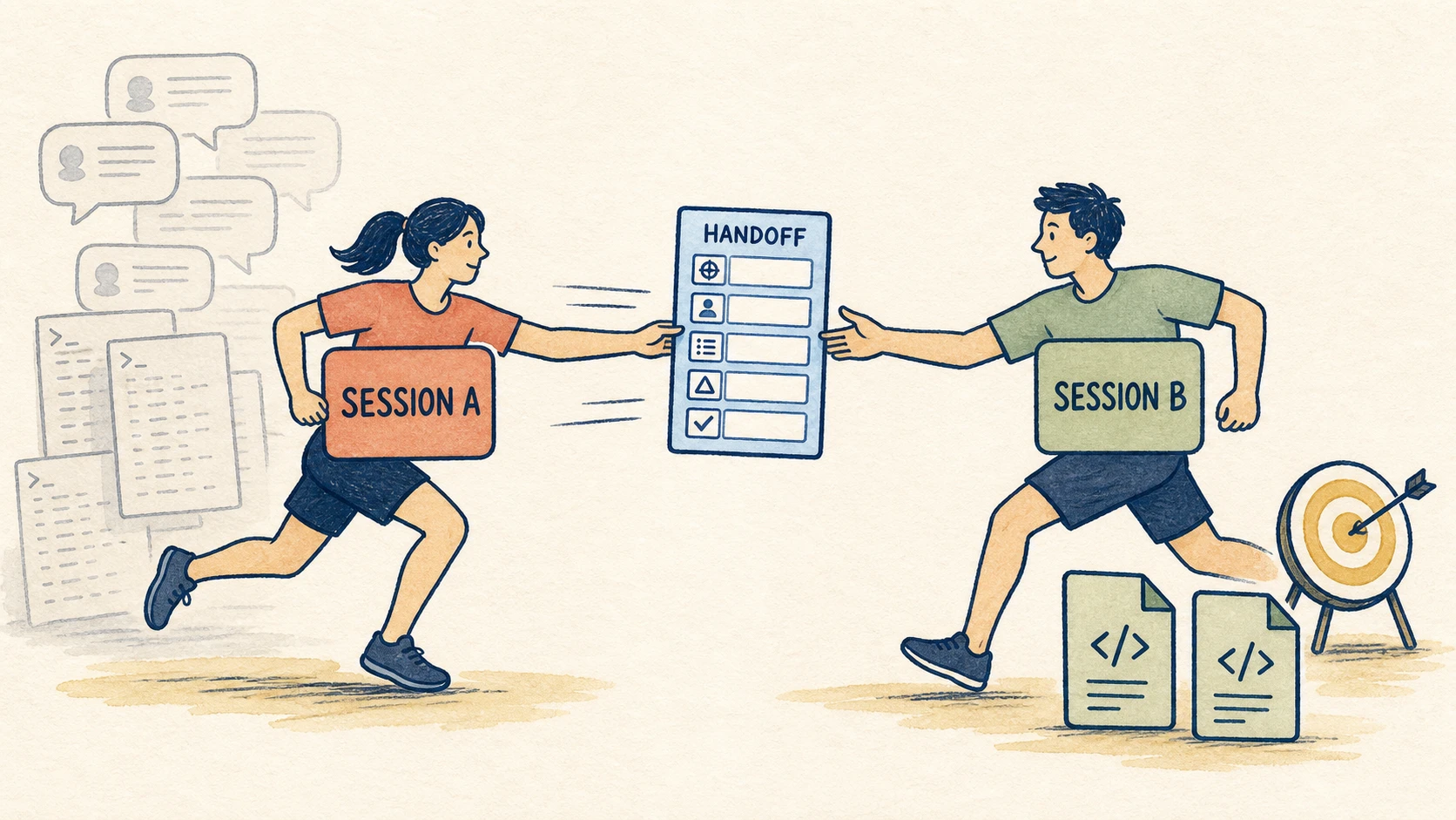 Session cũ chuyển một bản bàn giao ngắn gọn sang session mới thay vì chuyển toàn bộ lịch sử