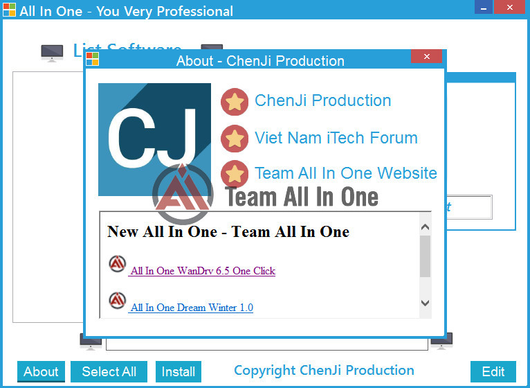 Màn hình About của ChenJi Production