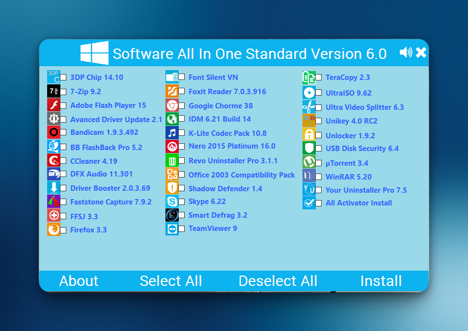 Giao diện Software All In One Standard Version 6.0