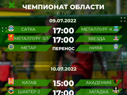 Расписание матчей 8 тура чемпионата Челябинской области по футболу среди любительских команд.