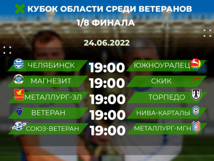Кубок Челябинской области среди ветеранов. Сетка и расписание игр 1-8 финала.