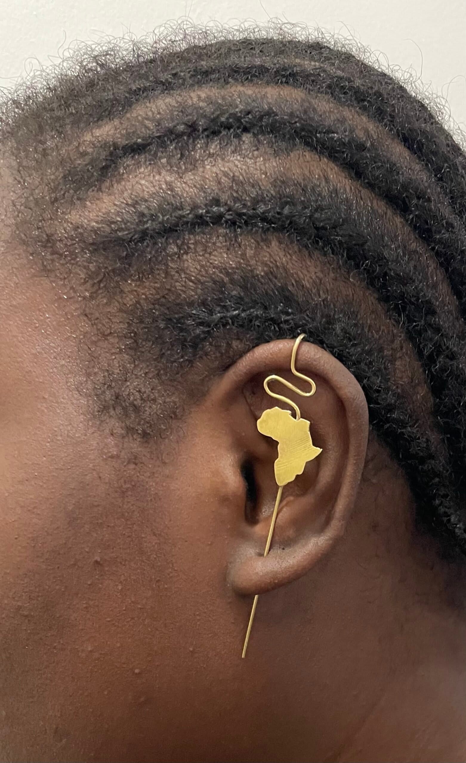 African Map Ear Pin view 2