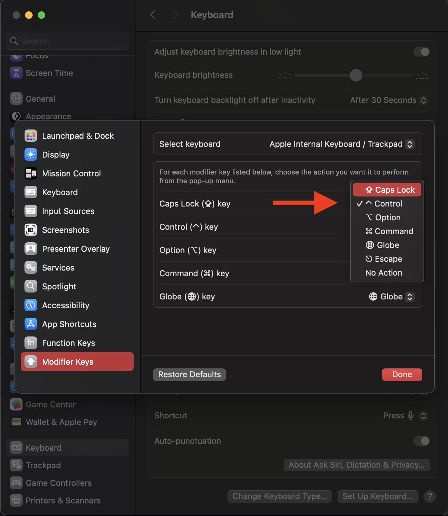 MacOS Modifier Key Preferences