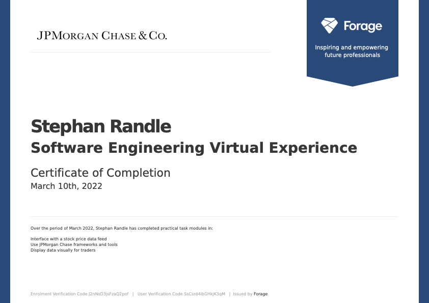 Chase Internship certificate