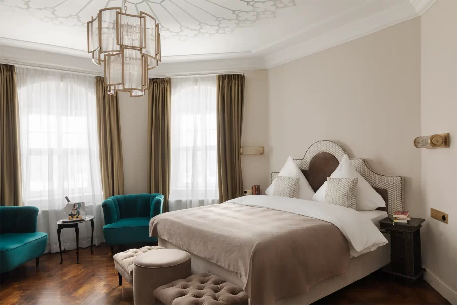 Luxury tower suite in the Schlosshotel Althörnitz located in old castle building.