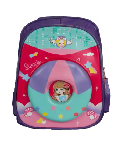  Cartoon Printed School Backpack With Case For Girls 29X36 Cm - Purple