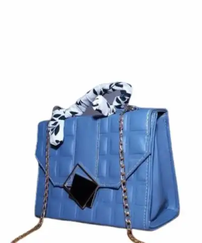 Quilted Flap Shoulder Bag Faux Leather With Chain Hand For Women 15X20 Cm - Light Blue