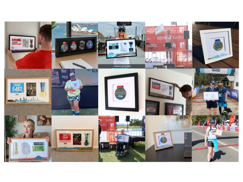 A Marathon Display Frames medal, bib and race map frame