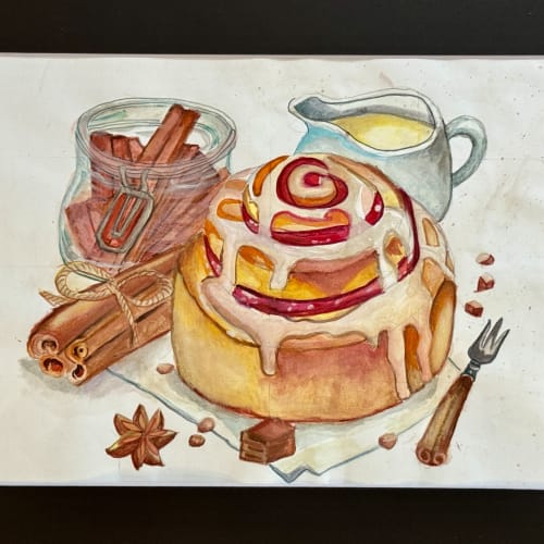 Glazed Cinnamon Roll with Spice Still Life