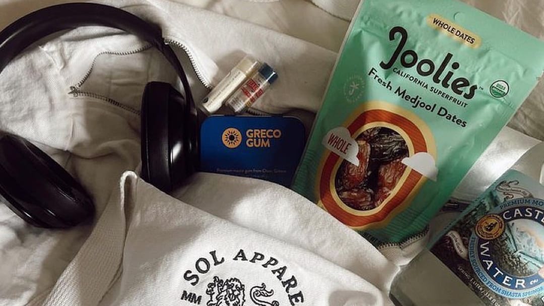 Sol Apparel, Greco Gum, and other products arranged together.