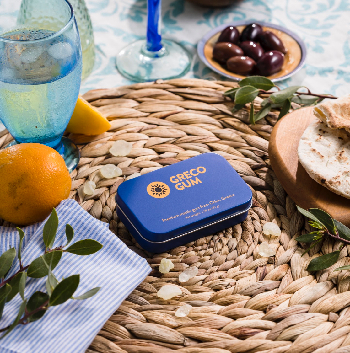 Greco Gum on Greek table