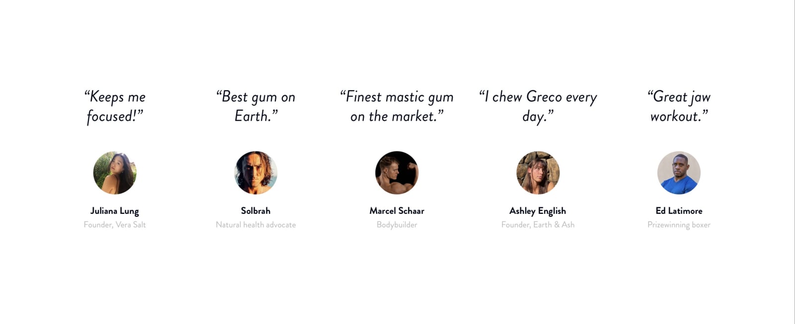Side-by-side quotes from public health figures reviewing Greco Gum