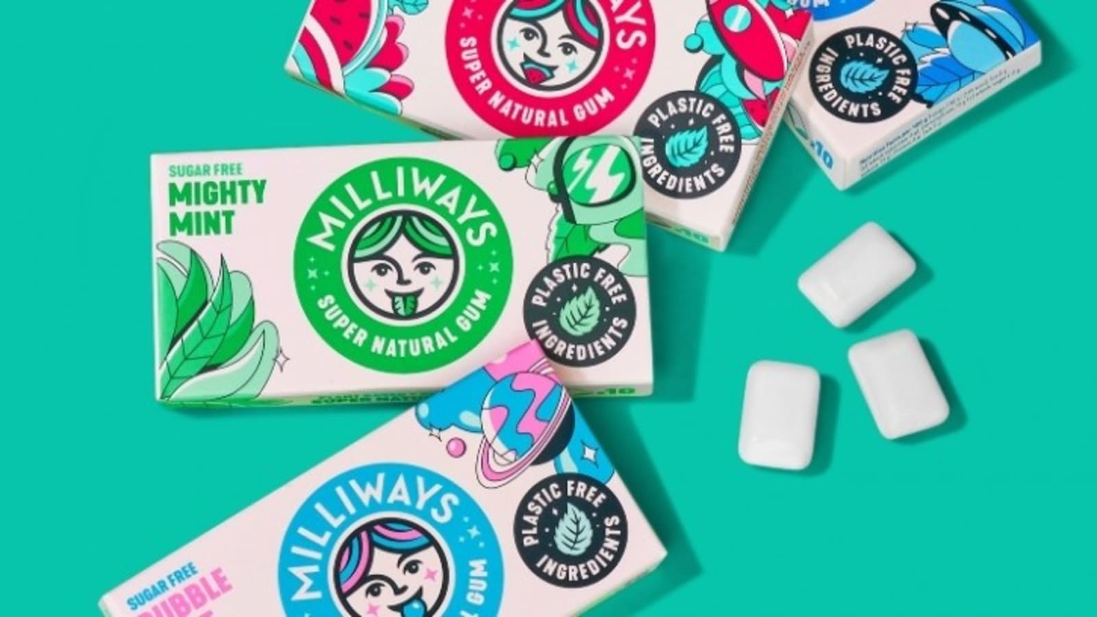 Milliways gum on a green background