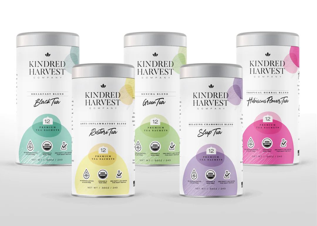 Photo of the Kindred Harvest starter bundle, which consists of five different tea flavors