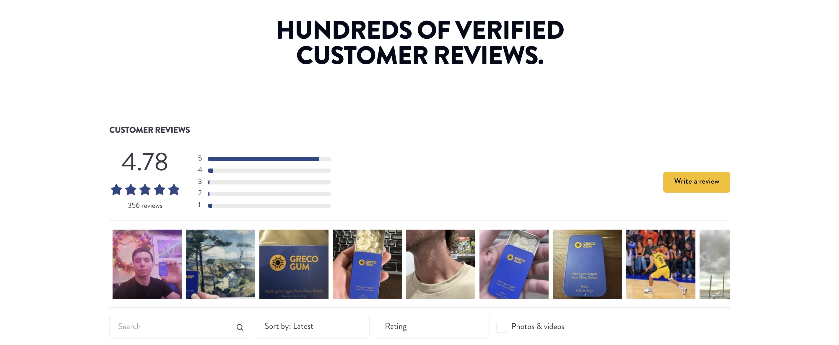 Greco Gum’s review page showcasing their 4.78 star average