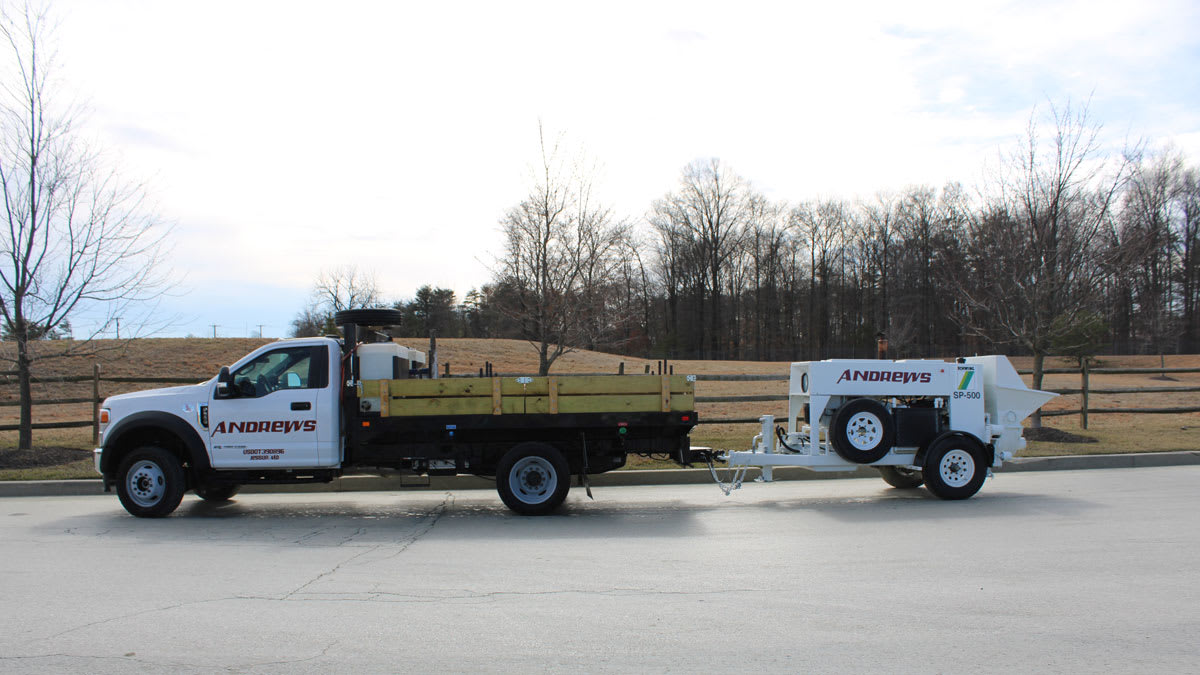 trailer concrete pump Andrews' Equipment